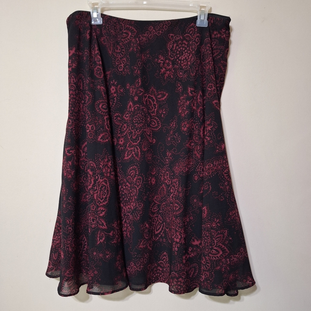 Vintage Sears Black & Red Floral Paisley A-Line Skirt - Petite 14P - Picture 5 of 6